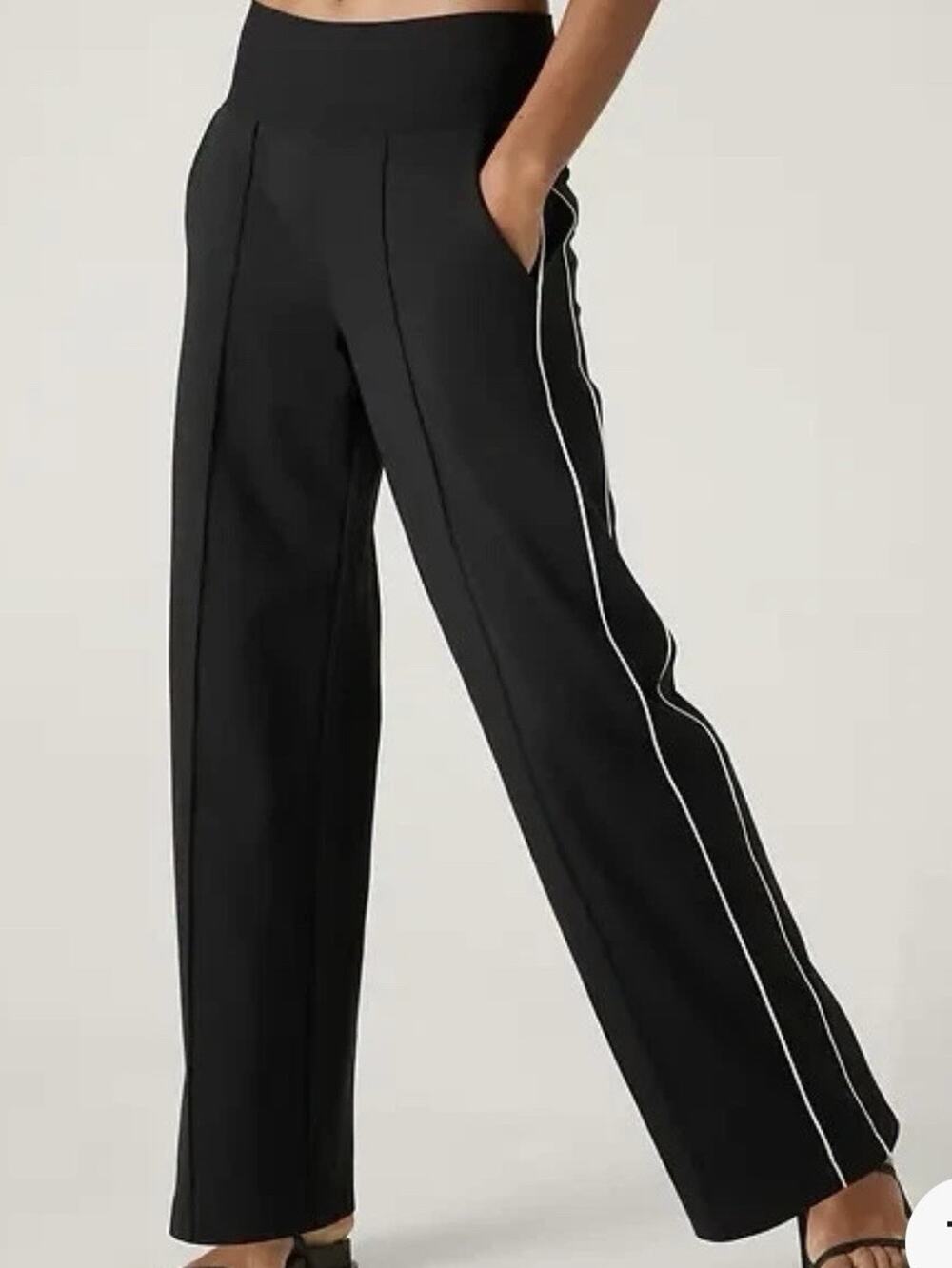 NWT Athleta 2x Venice High Rise Track Stripe Wide Leg Pant Navy And White